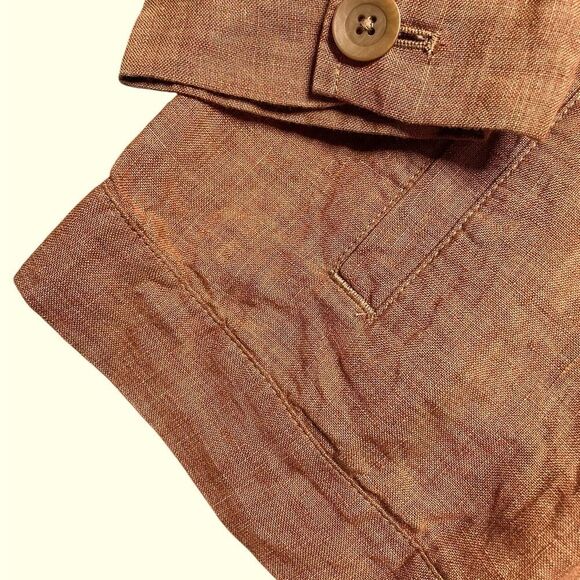Eileen Fisher Copper Orange Organic Linen Button-Up Shirt Size Medium - Picture 4 of 6